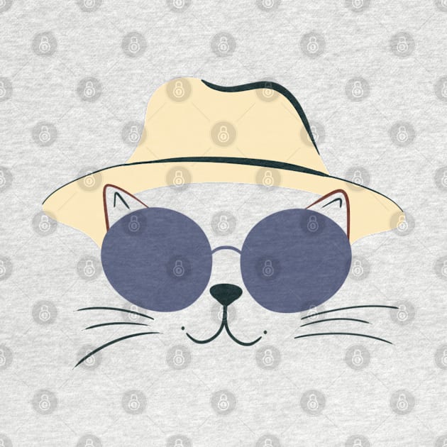 French Chic Cat: Cream Hat & Round Shades - Minimalistic Cat Art" by ShutterStudios